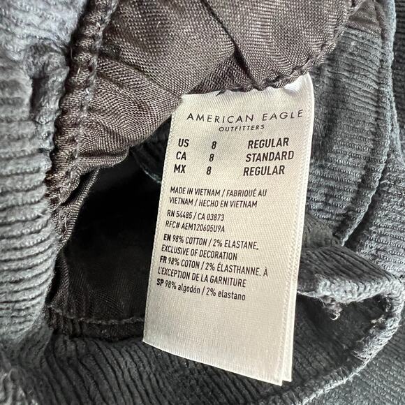 American Eagle Paper Bag Barrel Jeans Women's 8 Gray Stretch High Rise Corduroy - Picture 10 of 12